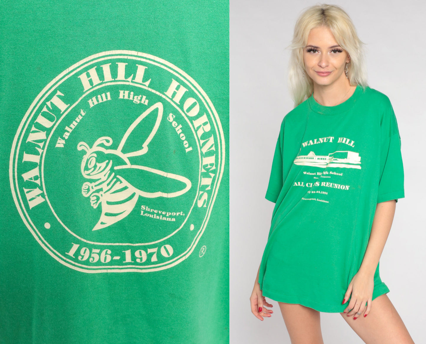 1994 Walnut Hill High School Reunion Hornets Graphic Tee Green Single Stitch XL