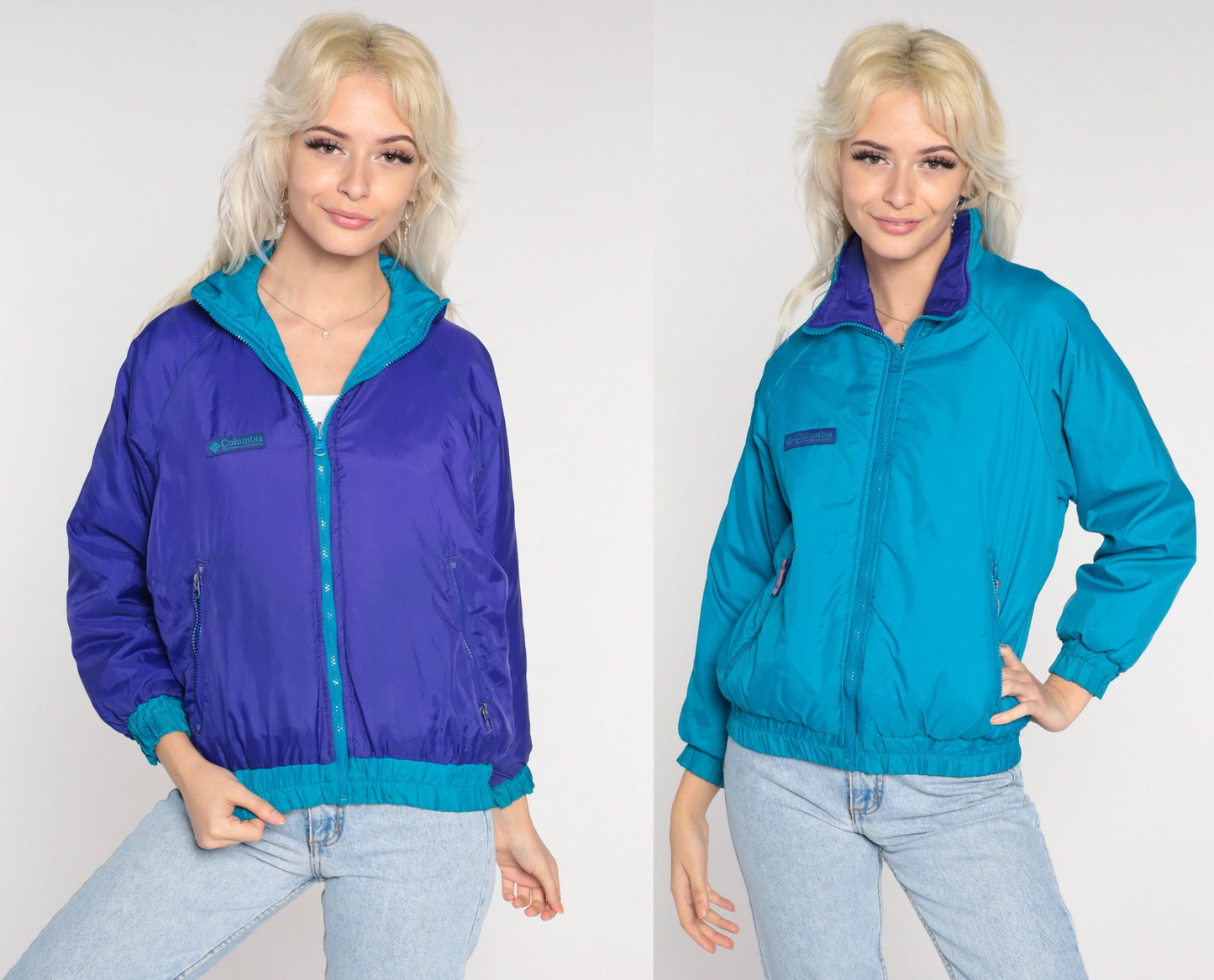 90s Columbia Reversible Windbreaker Jacket Turquoise Purple Extra Small XS