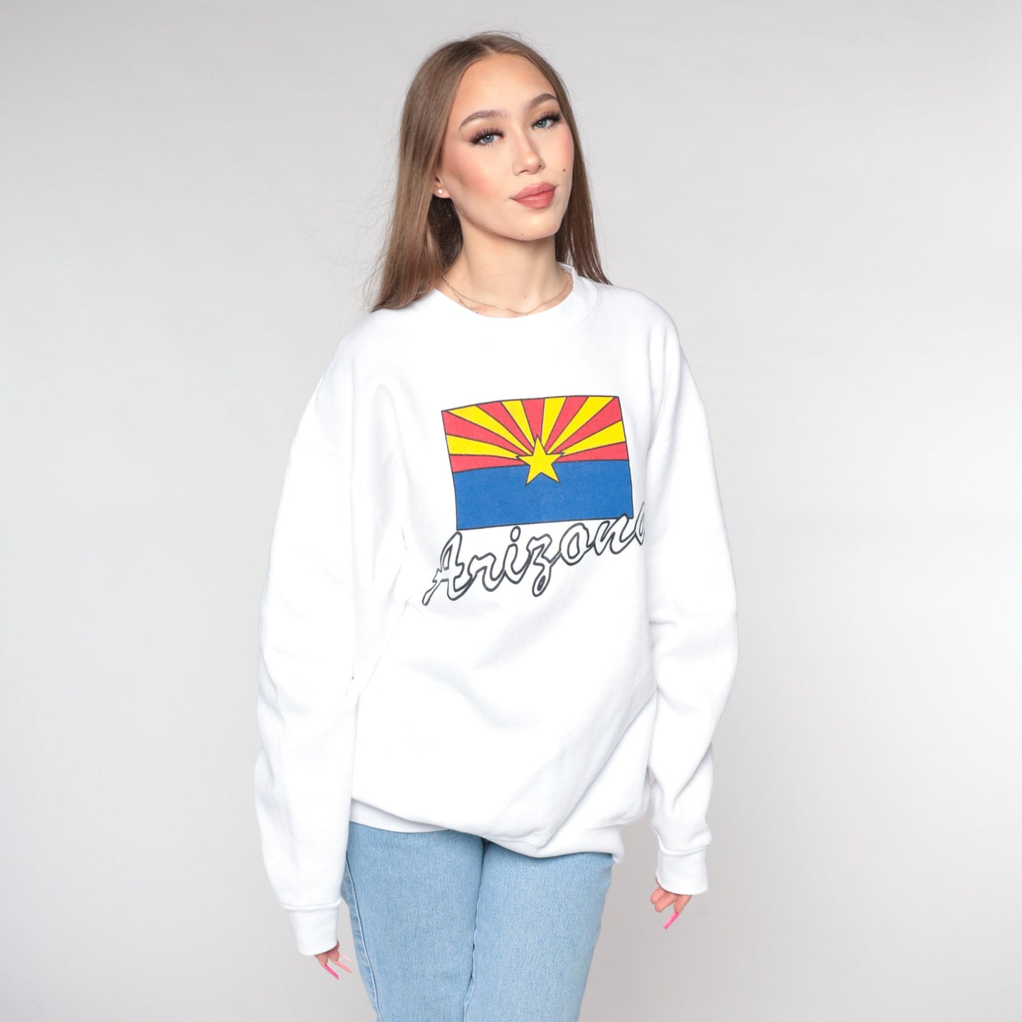 90s Arizona Flag Spellout Sweatshirt White Graphic Crewneck Extra Large XXL