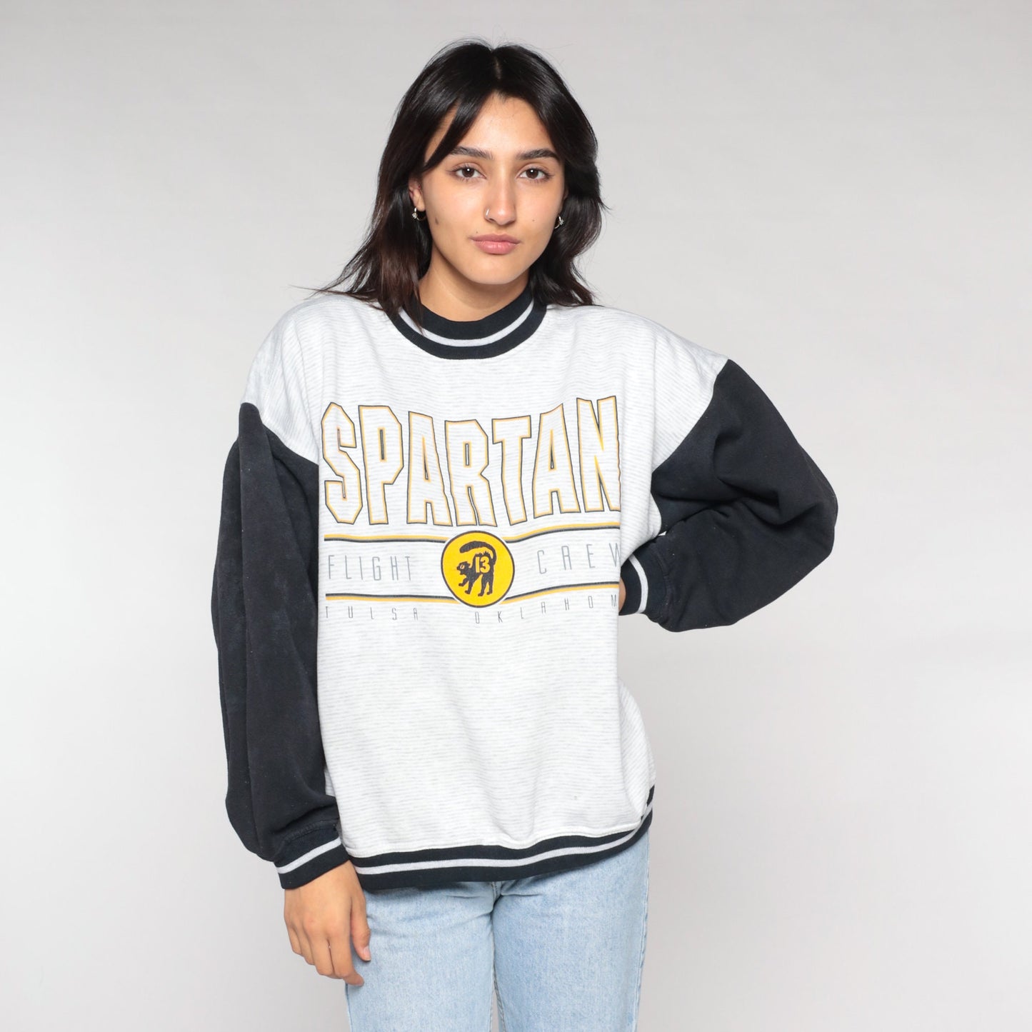 90s Spartans Flight Crew Ringer Sweatshirt Tulsa Oklahoma Aviation Pullover Large