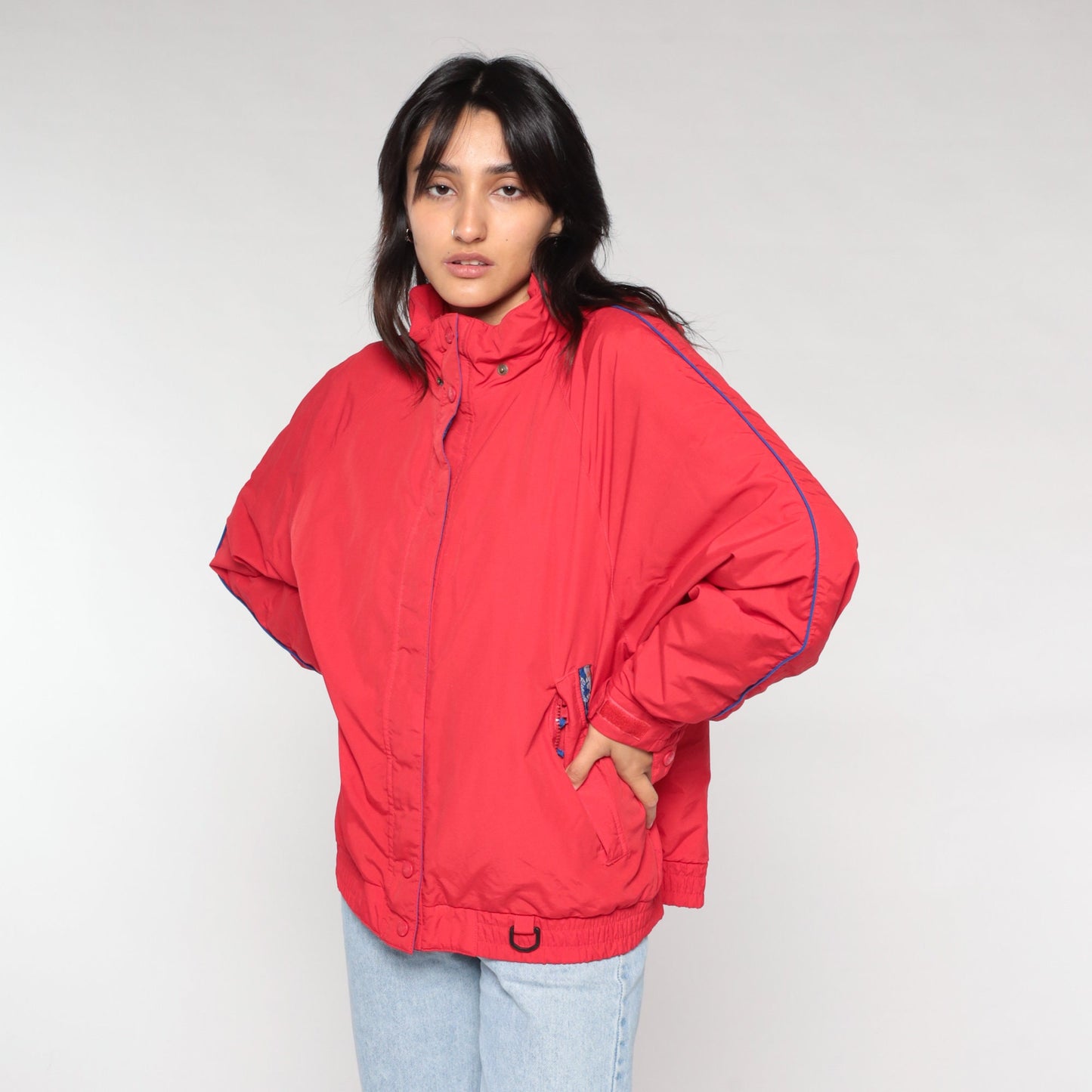90s Eddie Bauer Red Hooded Windbreaker Jacket Nylon Large L