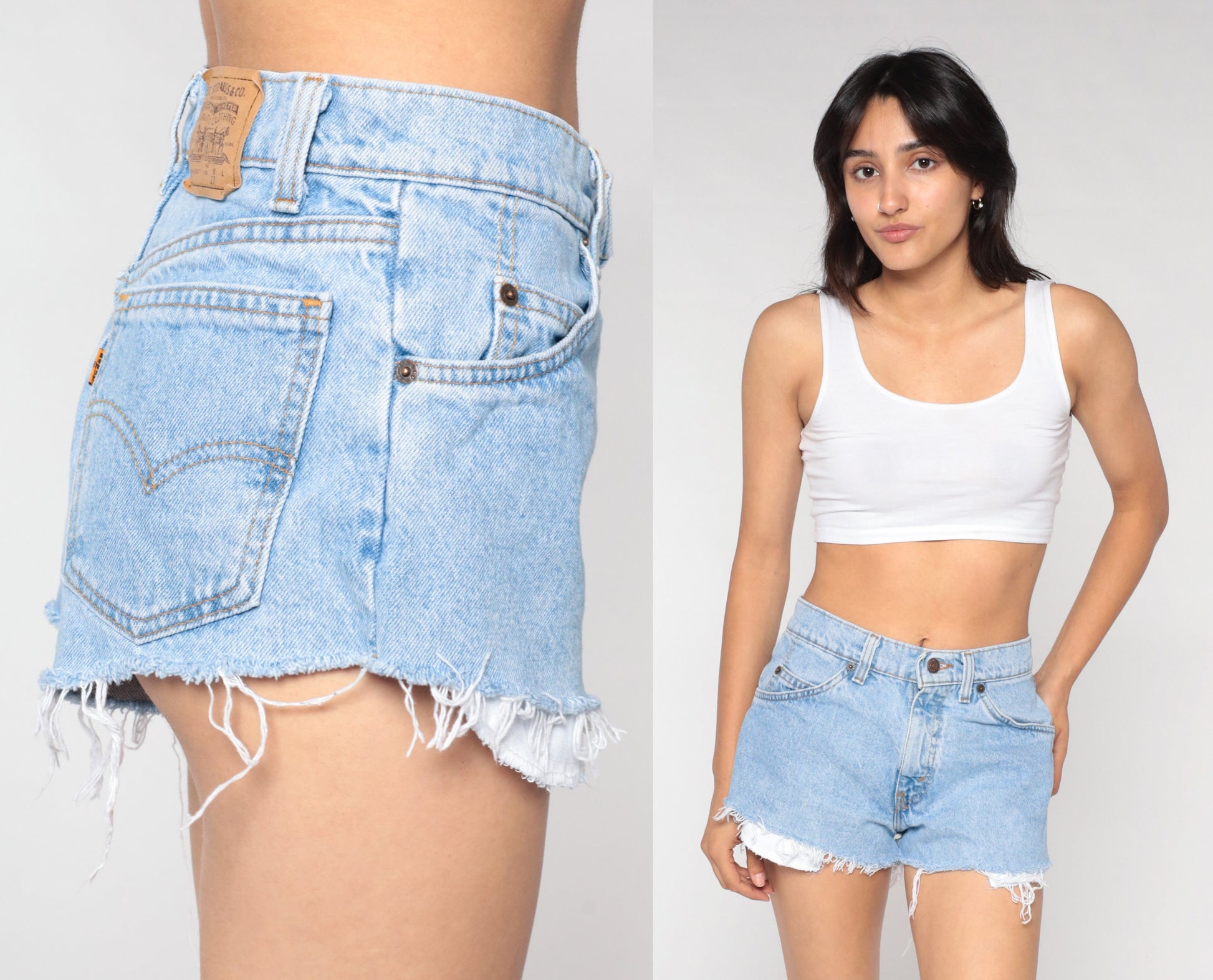 90s Levi's 560 Cutoff Denim Shorts Blue Frayed Mid Rise Small