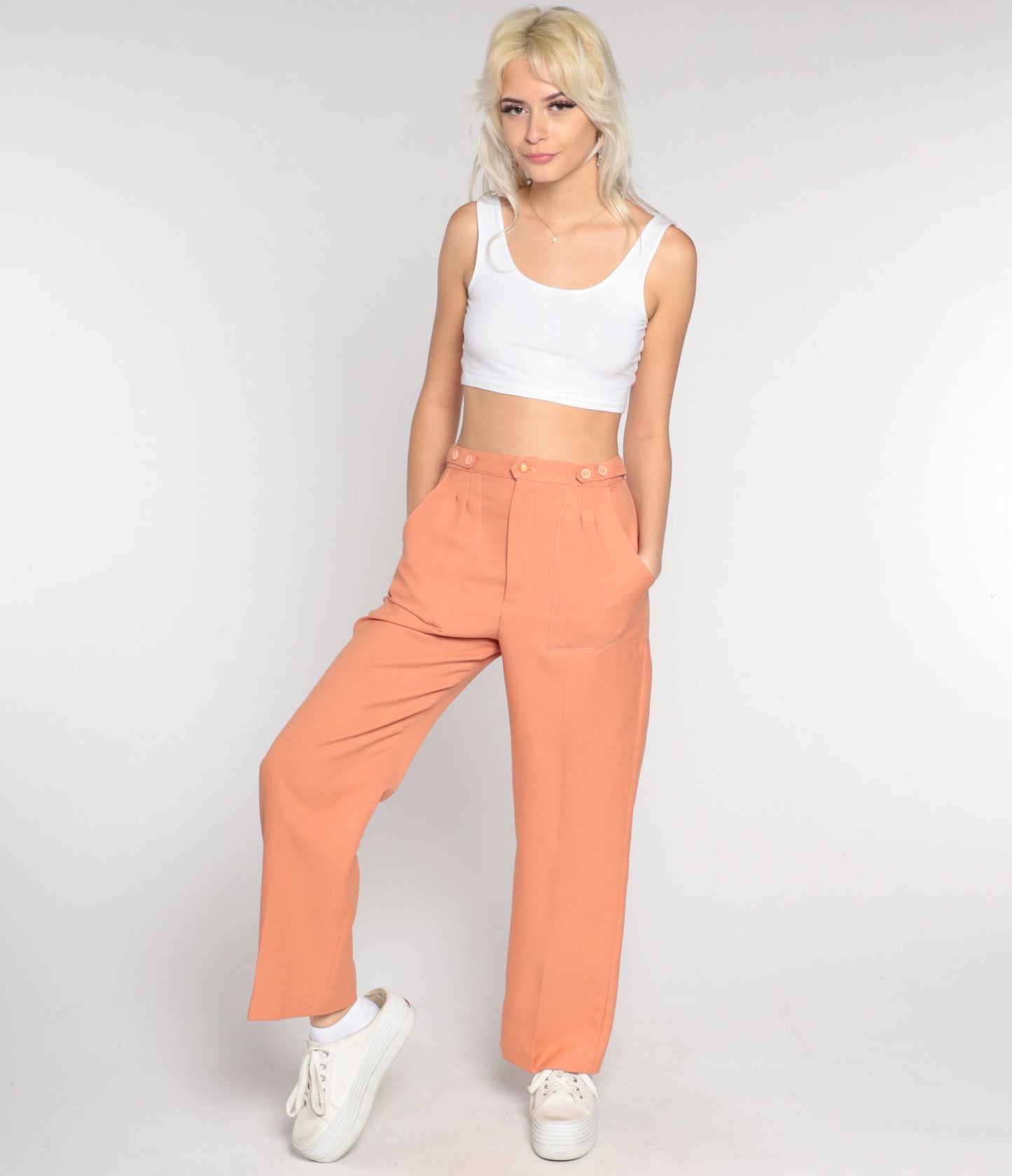 70s Peach High-Rise Straight Leg Trousers Small