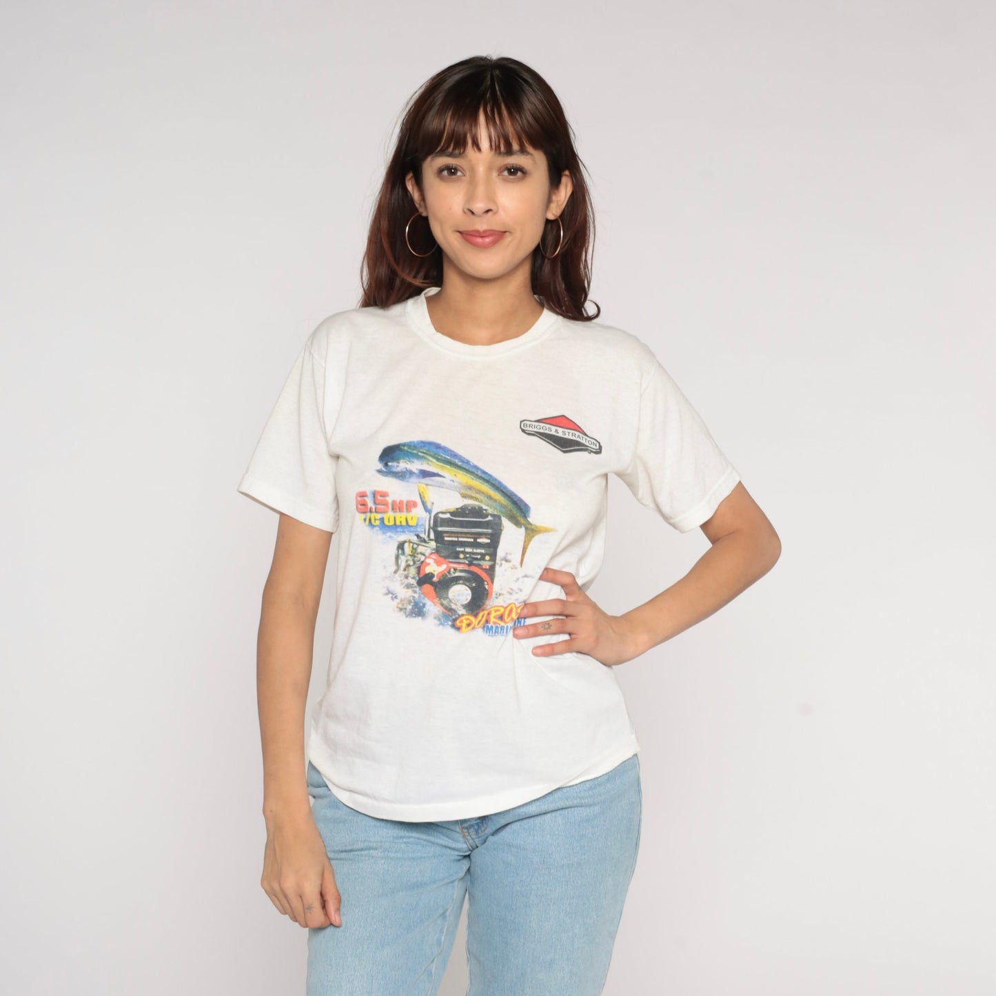 90s Briggs & Stratton Dorado Engine Graphic T-Shirt White Single Stitch Small