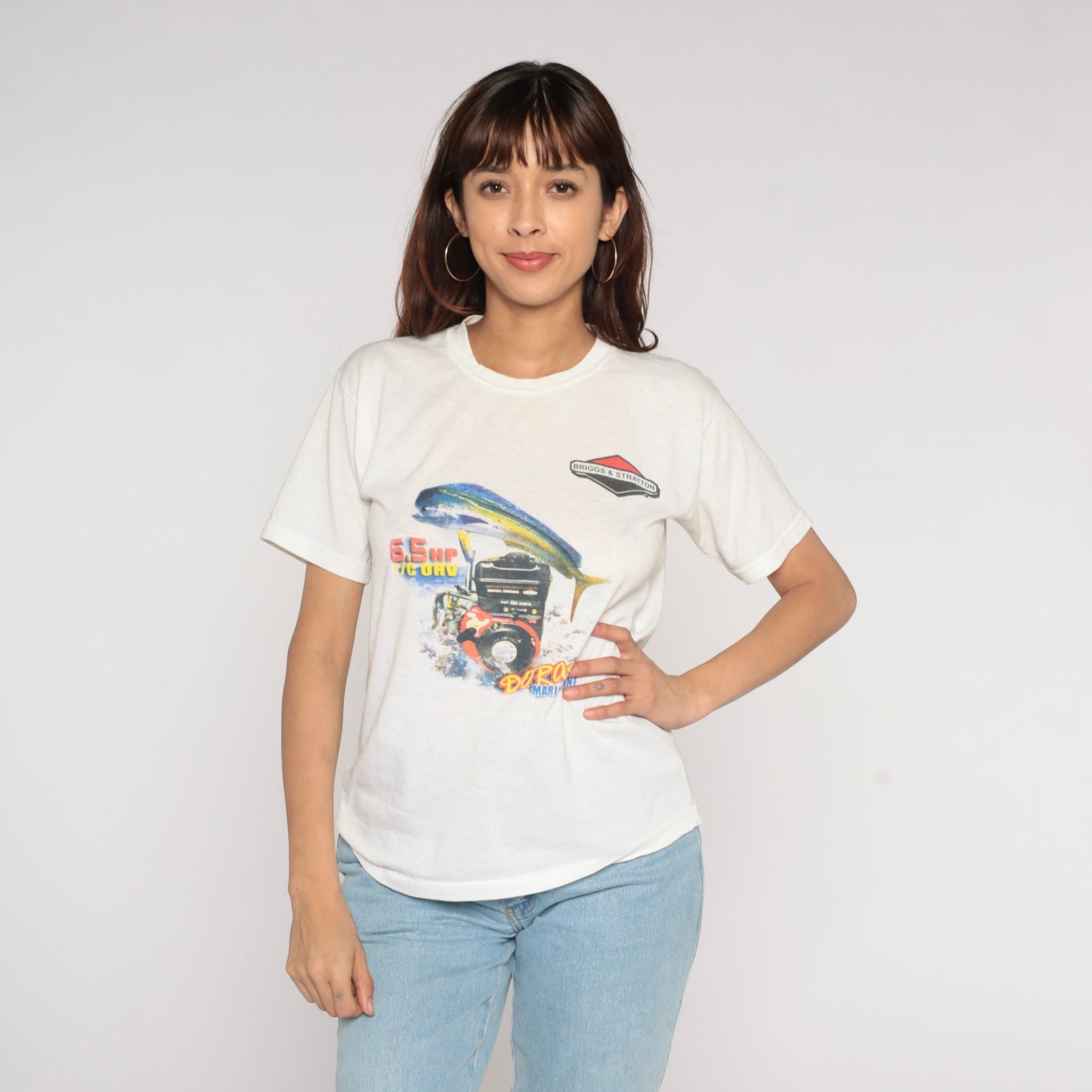 90s Briggs & Stratton Dorado Engine Graphic T-Shirt White Single Stitch Small