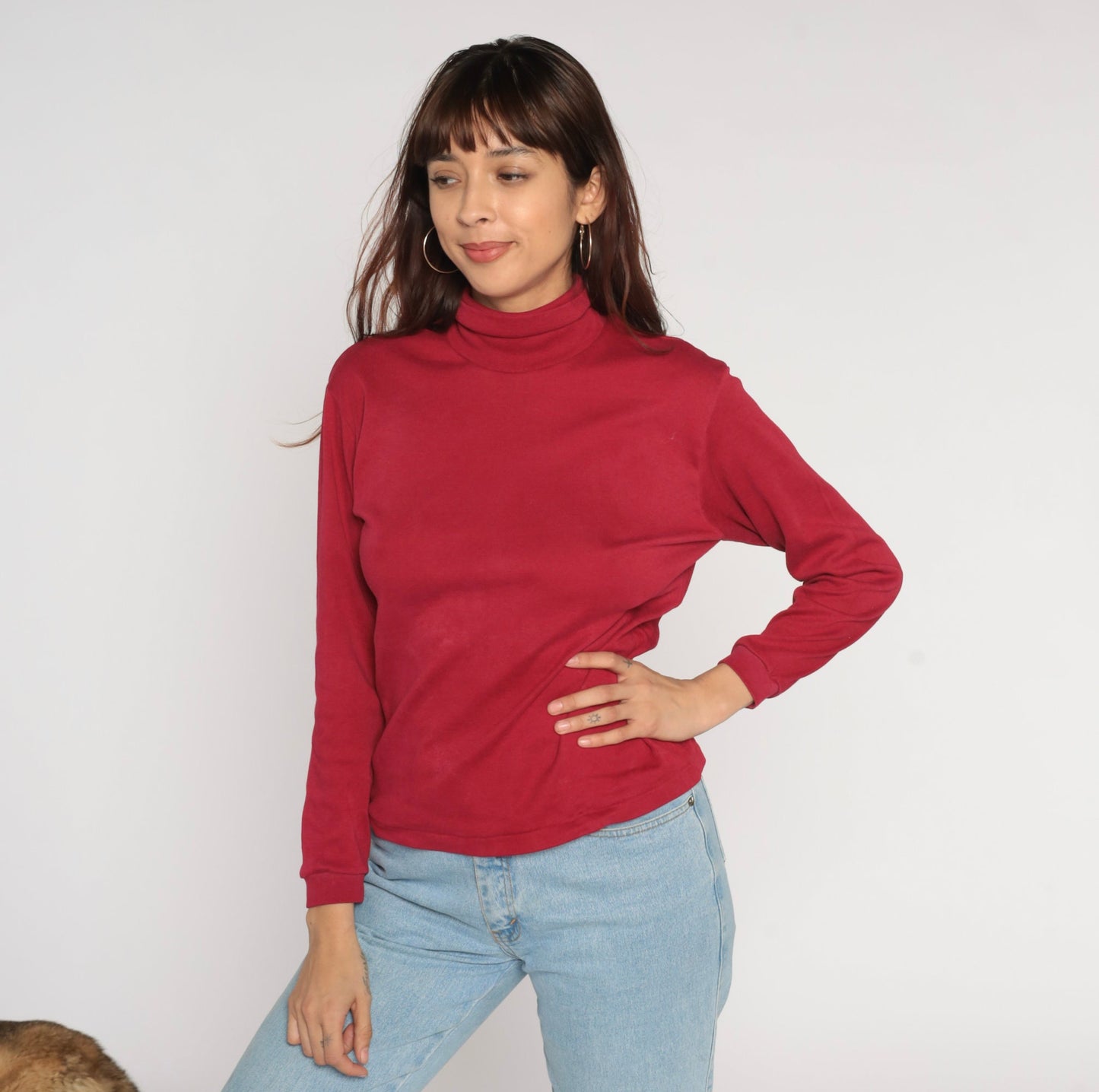 Y2K Red Turtleneck Long Sleeve Shirt Small Medium