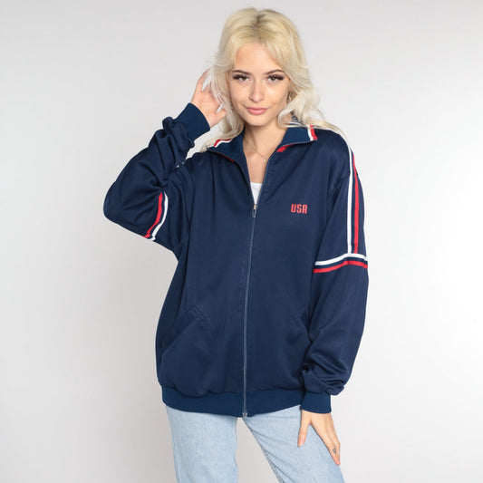 80s MacGregor Track Jacket Navy USA Striped Zip-Up Large