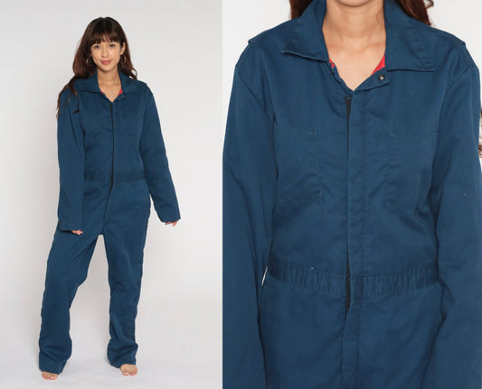 90s Walls Insulated Coverall Jumpsuit Dark Blue Quilted Workwear Medium