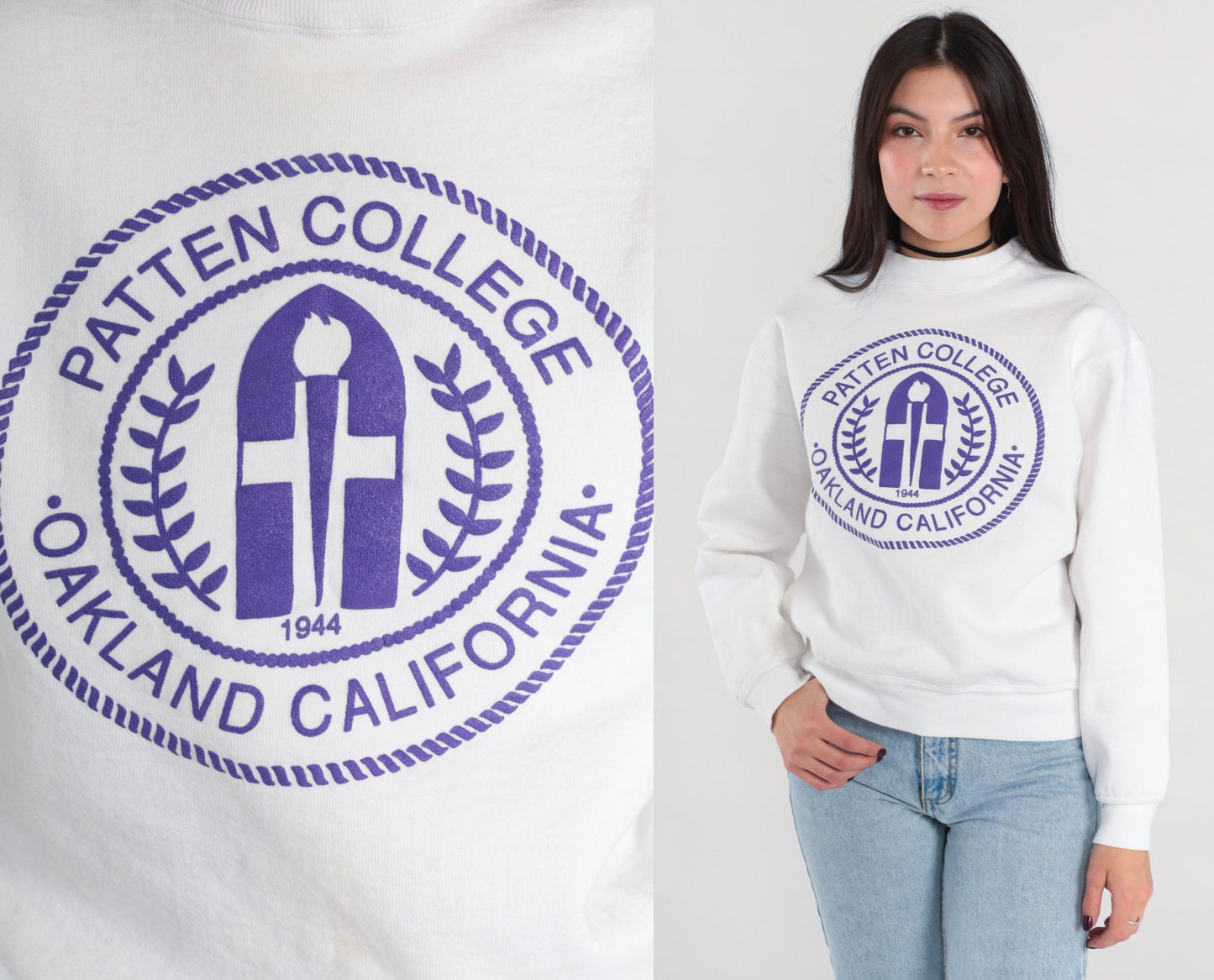 90s Patten College Oakland Graphic Sweatshirt White Small