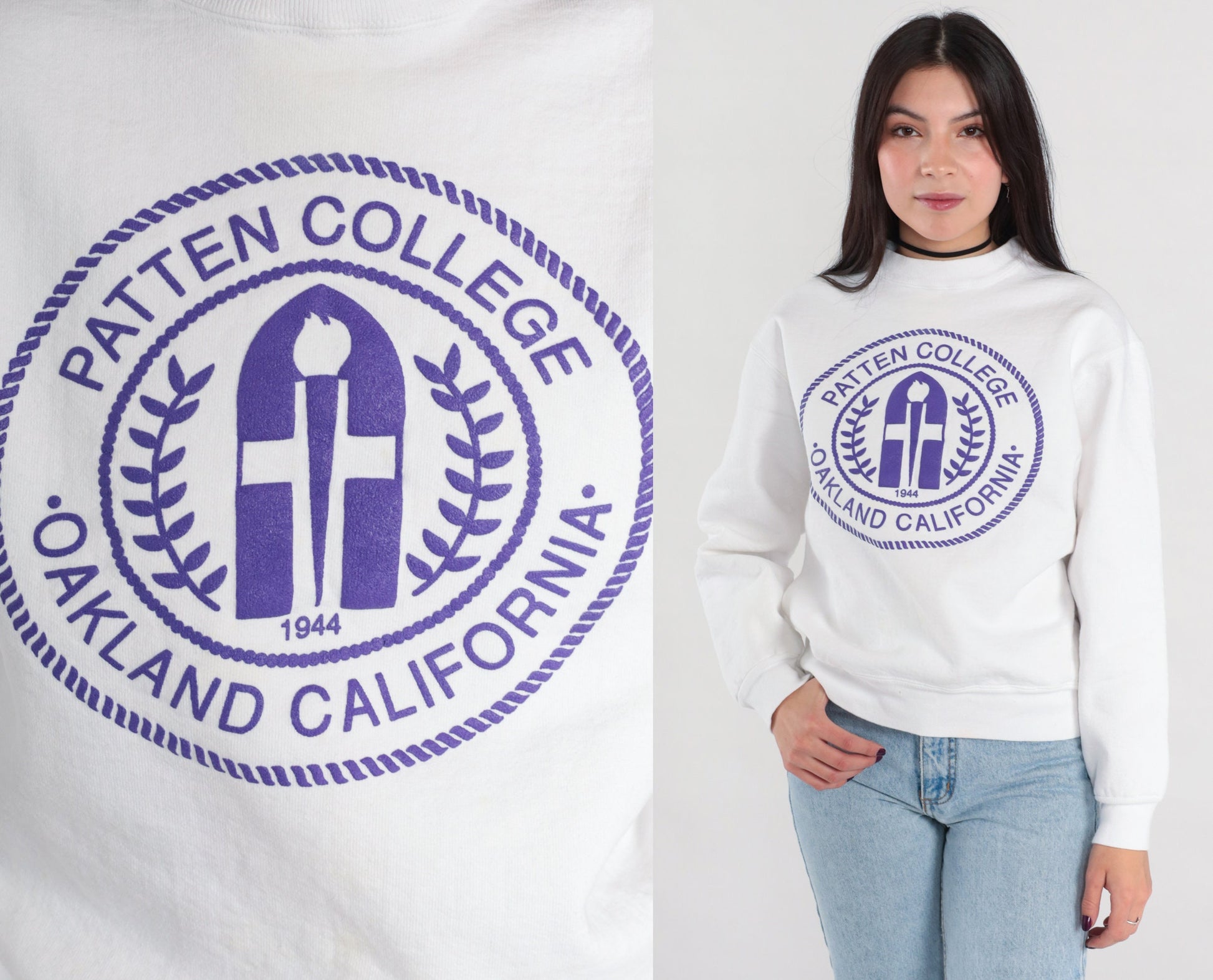 90s Patten College Oakland Graphic Sweatshirt White Small