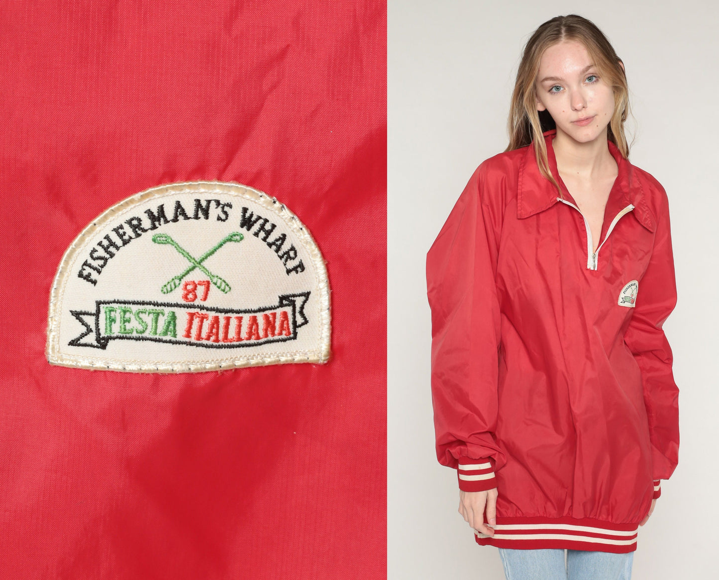 1987 Fisherman's Wharf Festa Italiana San Francisco Red Windbreaker Jacket Extra Large