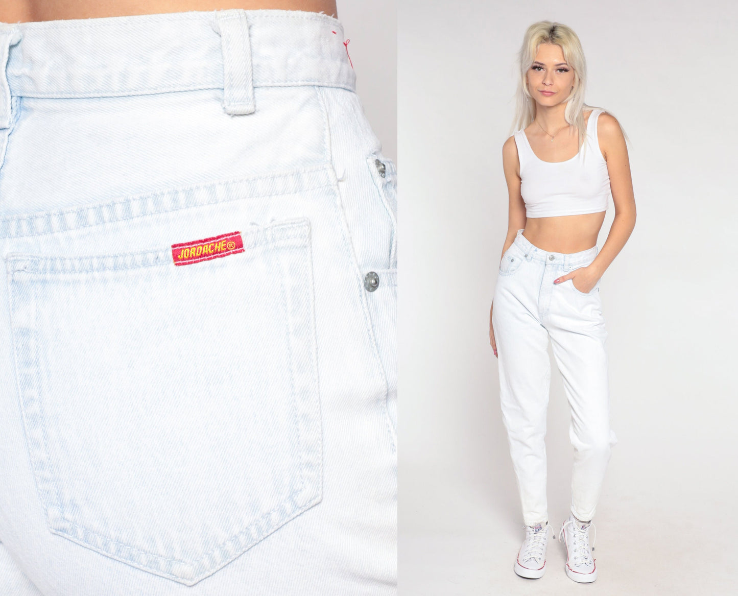 90s Jordache High Waisted Skinny Mom Jeans Pale Blue Denim Ankle Cutout Extra Small