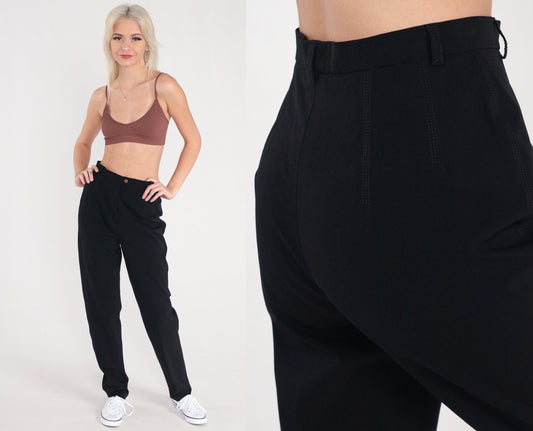 90s Mondi Black Tapered High-Waist Trousers Small