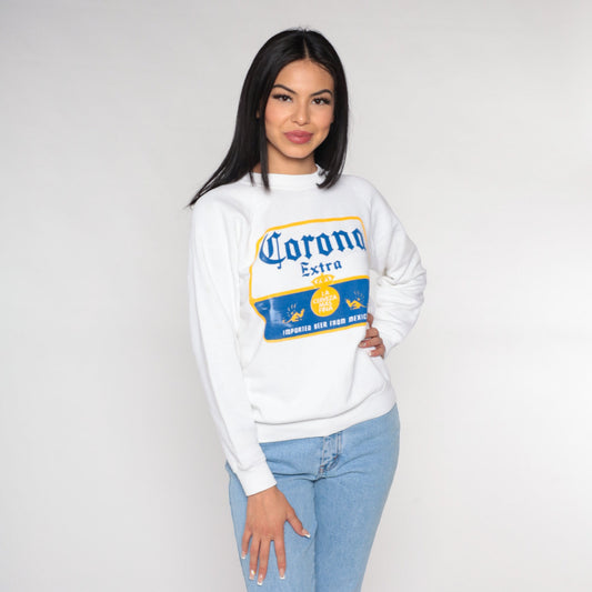 90s Corona Extra Beer Graphic Sweatshirt White Raglan Small