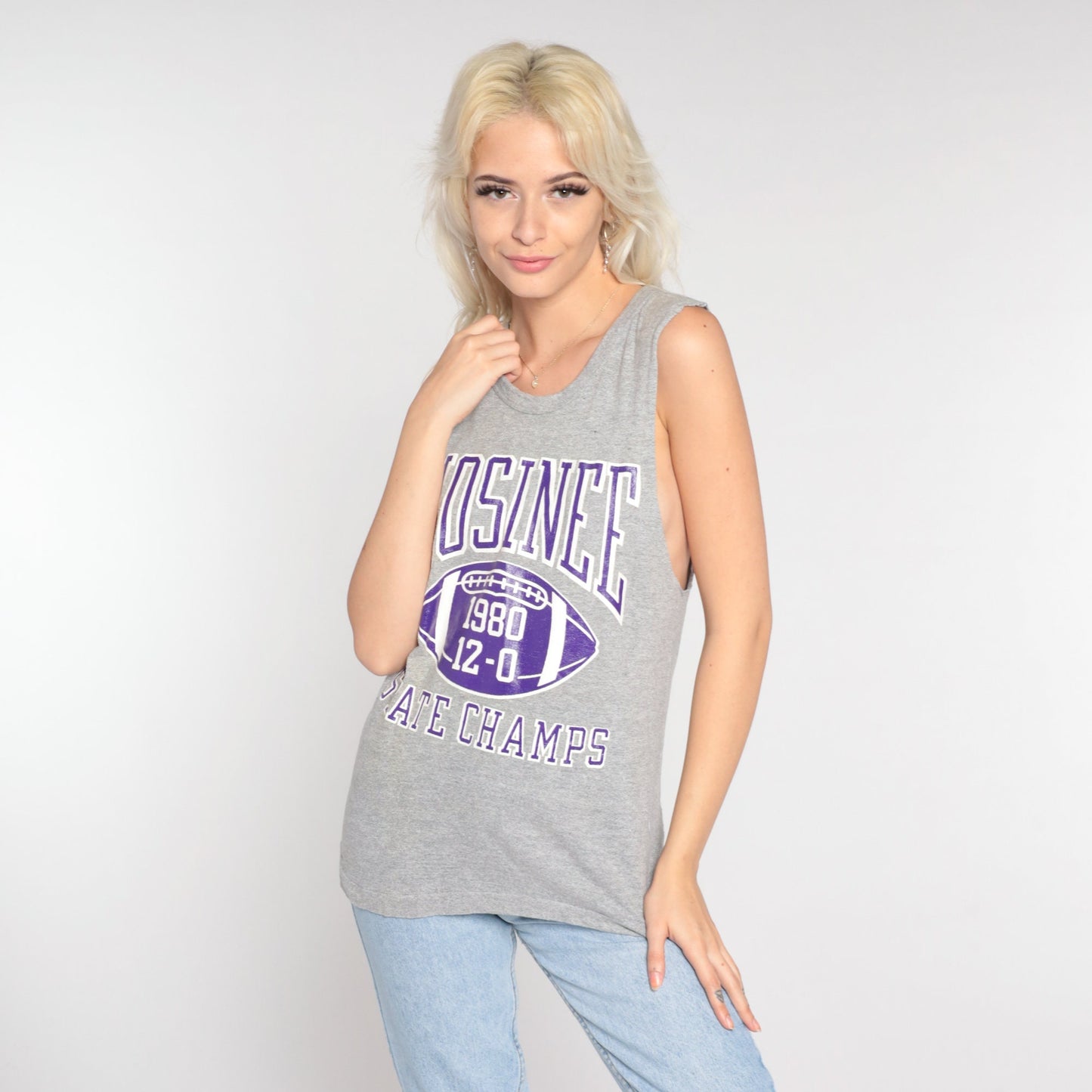 80s Mosinee Wisconsin State Champs 1980 Football Tank Top Grey Small