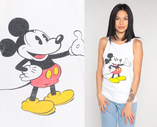 90s Mickey Mouse Disney Tank Top White Graphic Sleeveless Tee Small