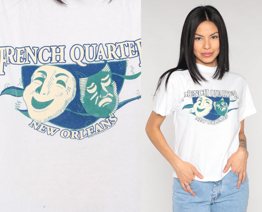 Y2K New Orleans French Quarter Graphic Tee White Cotton Small S