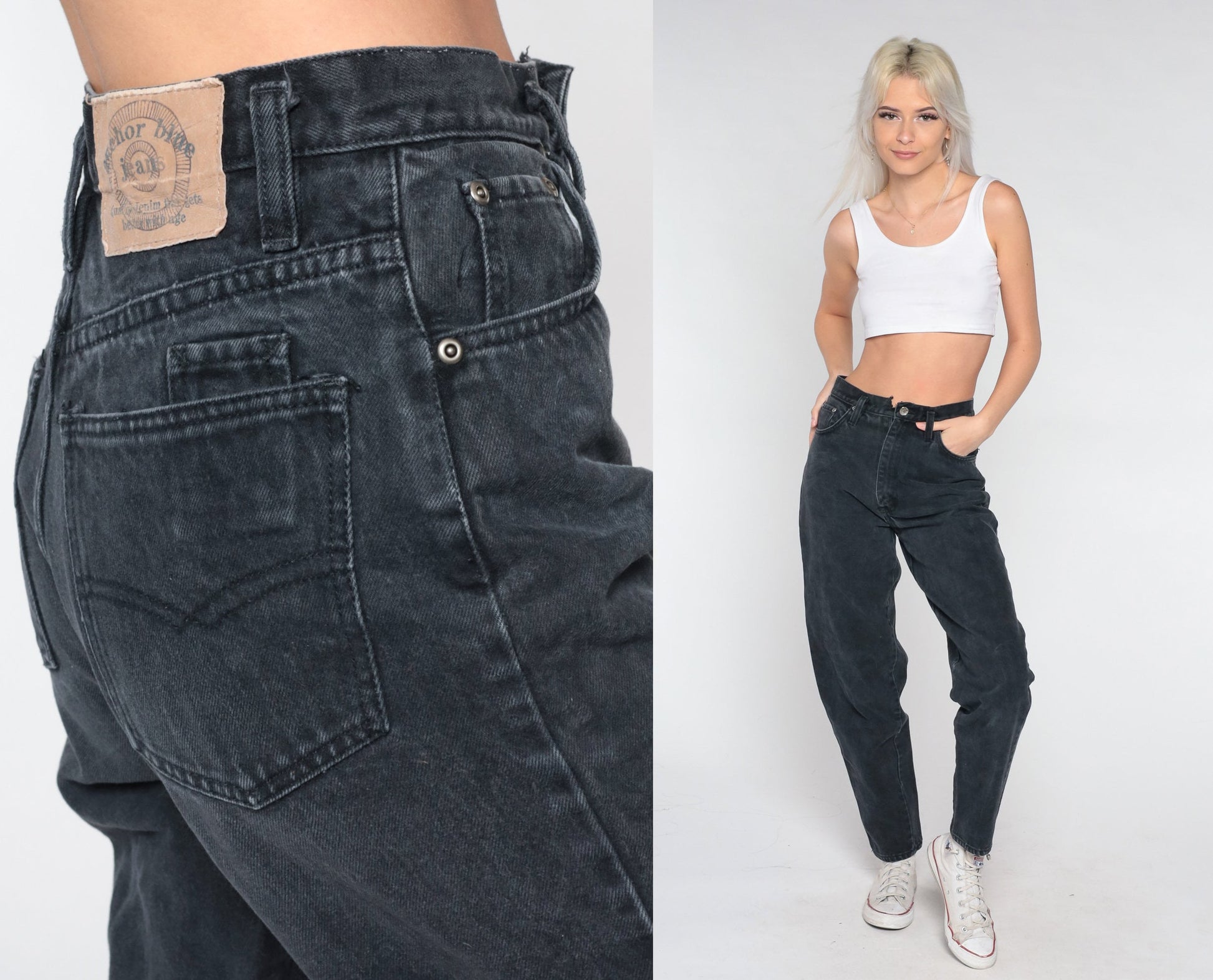 00s Anchor Blue Black High Rise Straight Leg Jeans Tapered Small 27