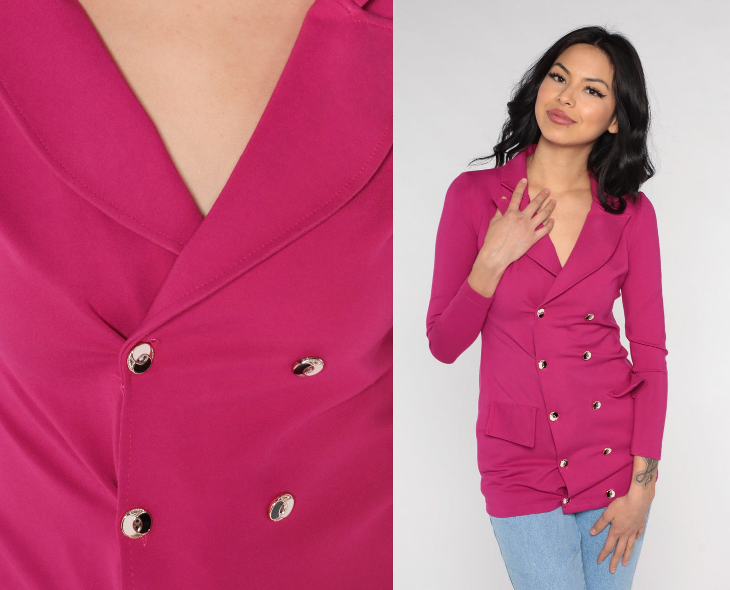 00s Magenta Double Breasted Blazer V Neck Fitted Jacket Extra Small