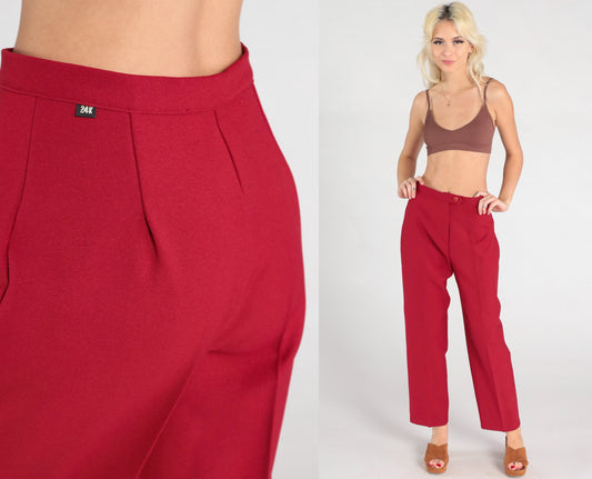 70s Red High-Waisted Tapered Trousers Small