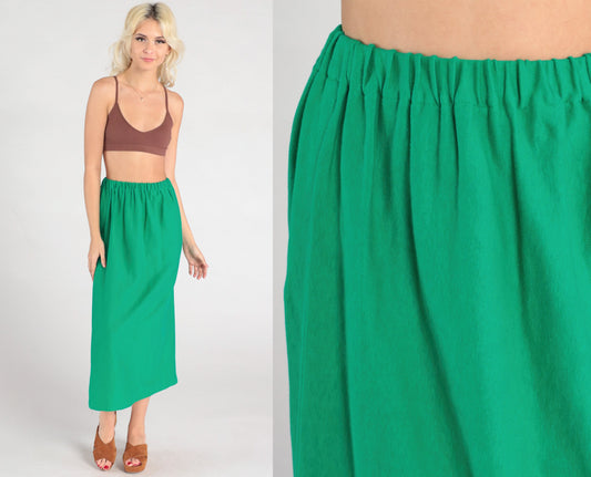 80s Green Midi Skirt High Waist Straight Column Extra Small XS