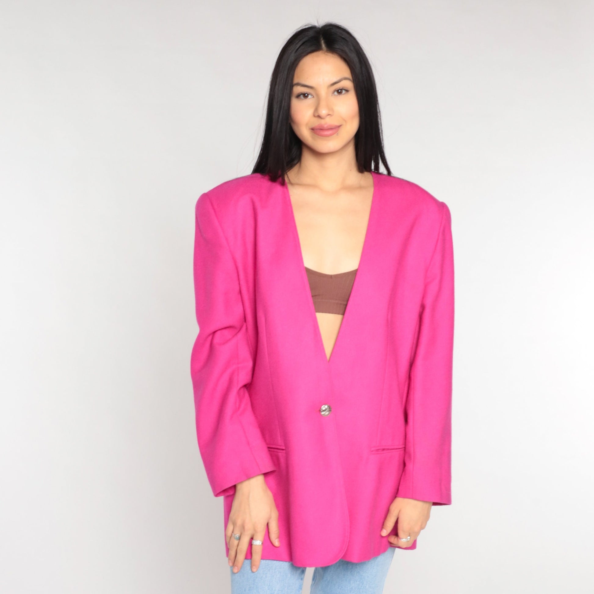 90s Georgio Sant Angelo Wool Blazer Fuchsia Pink Satin Lined Large L