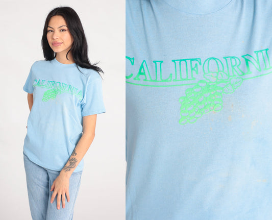 80s California Grape Vineyard Graphic T-Shirt Baby Blue Single Stitch Small
