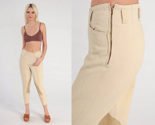 80s Beige Riding Breeches High-Waisted Equestrian Pants Extra Small