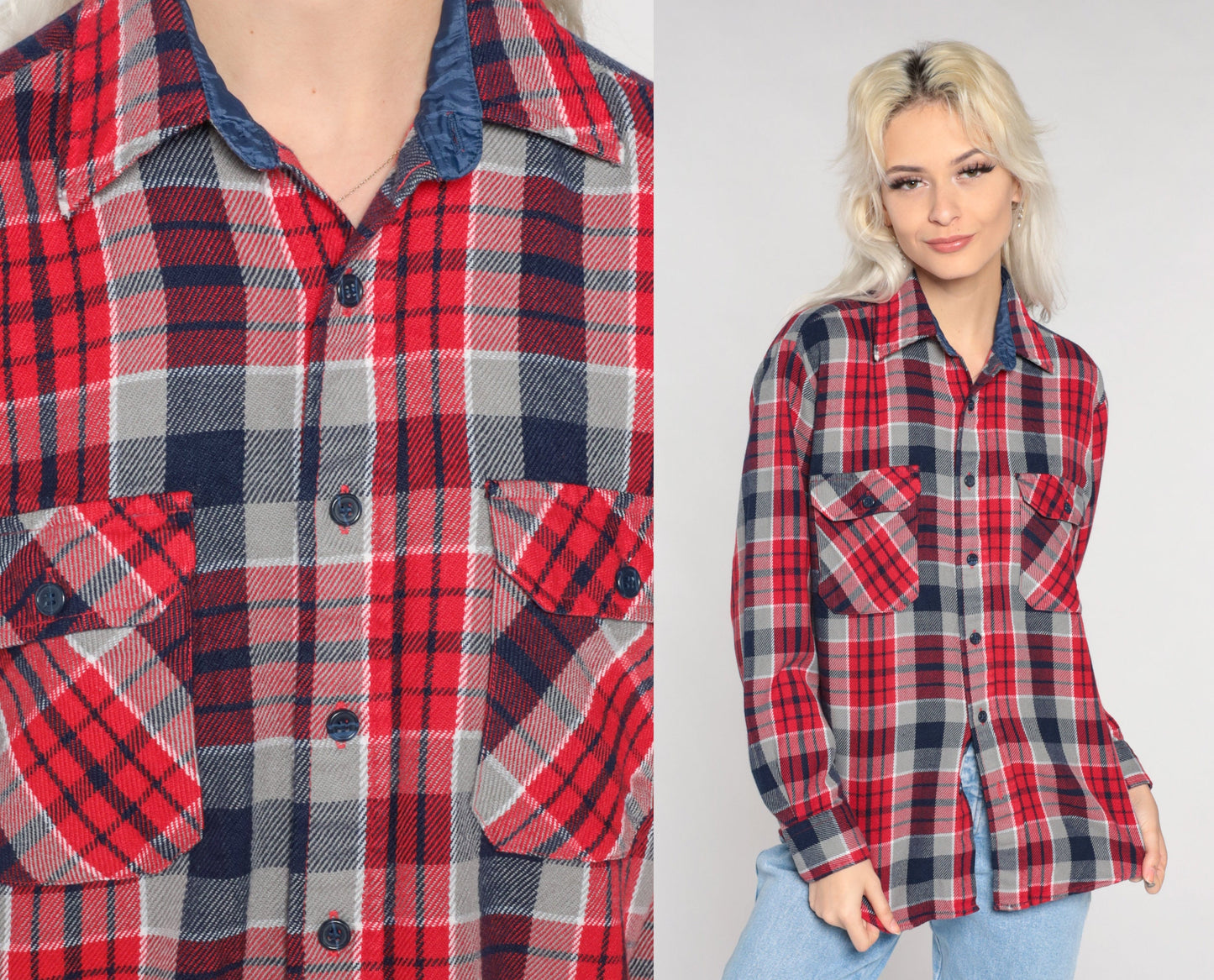 90s Ozark Trail Flannel Shirt Red Plaid Button-Up Long Sleeve Small