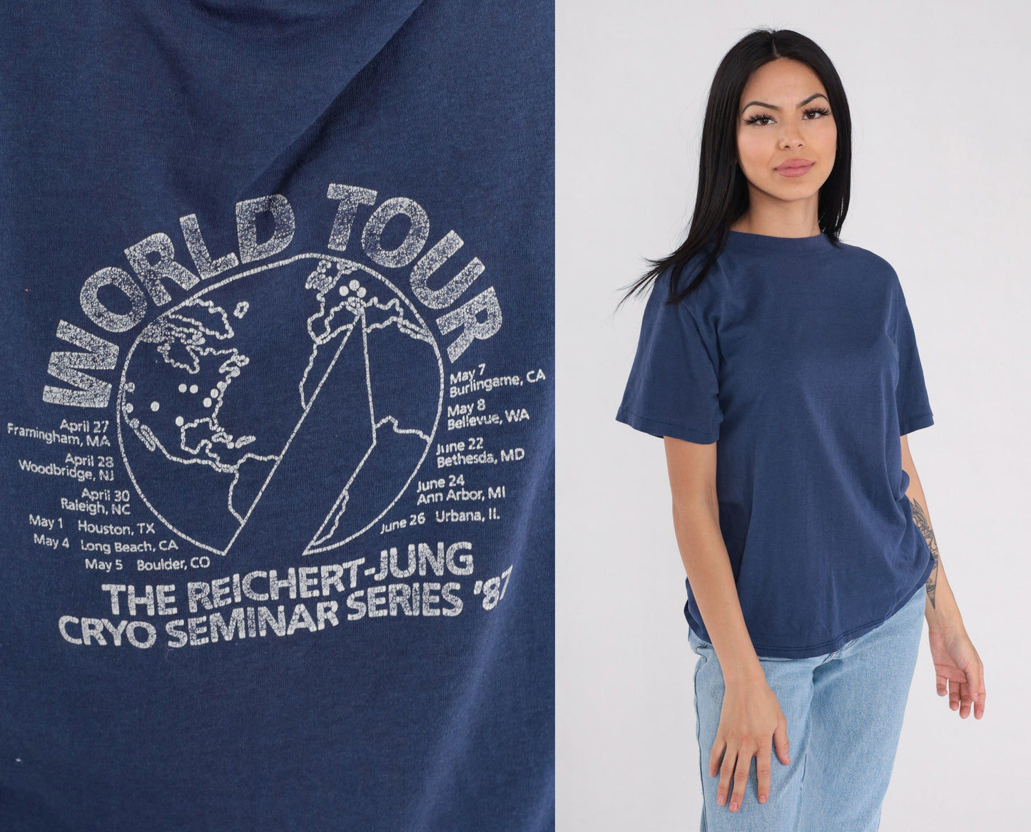1987 Reichert Yung Cryo Seminar Graphic T-Shirt Navy Blue Medium