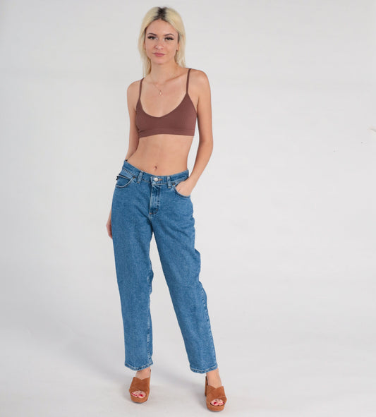 90s Blue Denim Tapered Mom Jeans Mid Rise Medium 8
