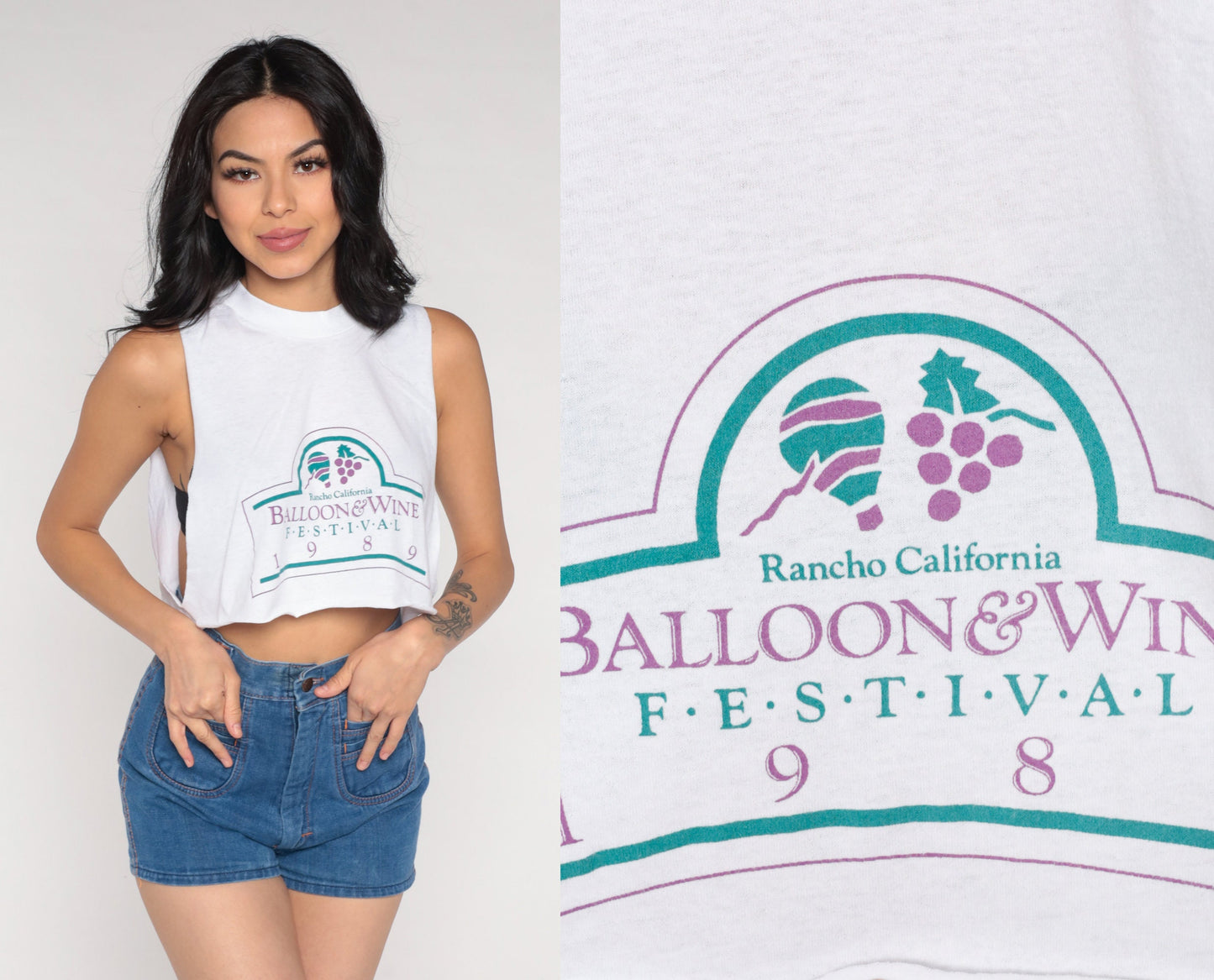 1989 Balloon and Wine Festival Rancho California Tank Top Cropped Graphic White Medium