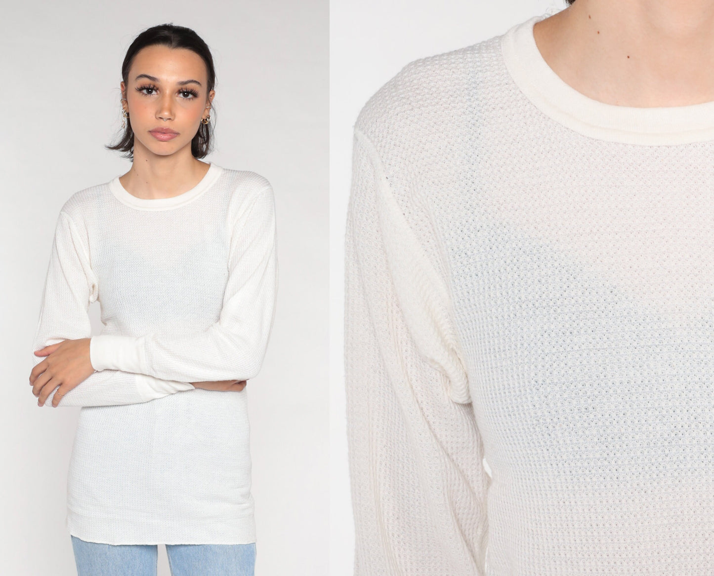 80s Greatland Thermals White Waffle Knit Long Sleeve Undershirt Medium