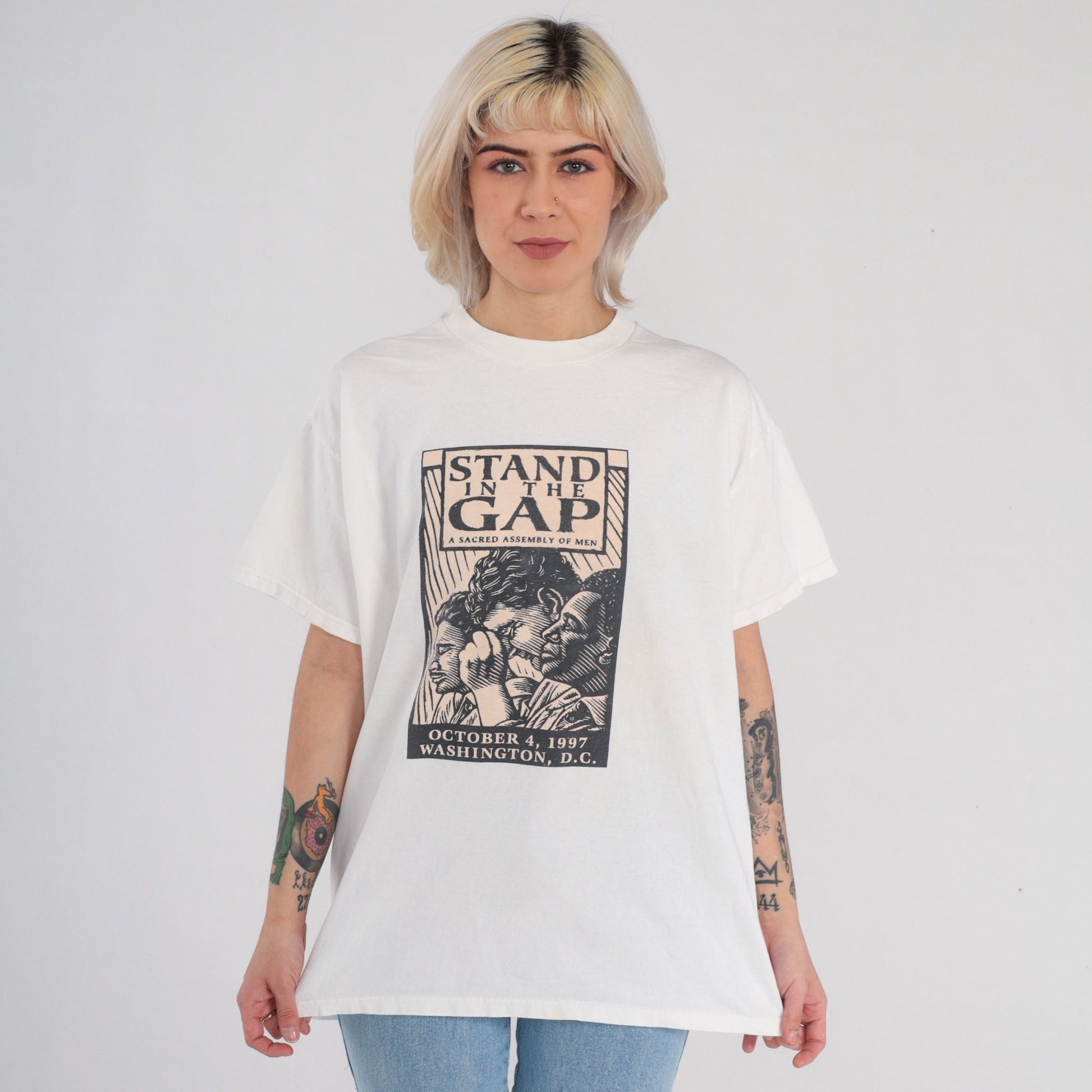 90s Stand in the Gap Christian TV Graphic T-Shirt White Cotton Large L