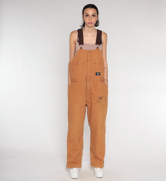 00s Walls Blizzard Pruf Insulated Brown Bib Overalls Mens Large L