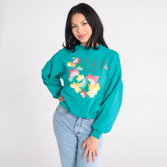 90s Niagara Falls Canada Maple Leaf Sweatshirt Green Crewneck Small
