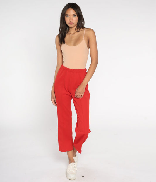70s Red Straight Leg Pull-On Trousers Elastic Waist Extra Small