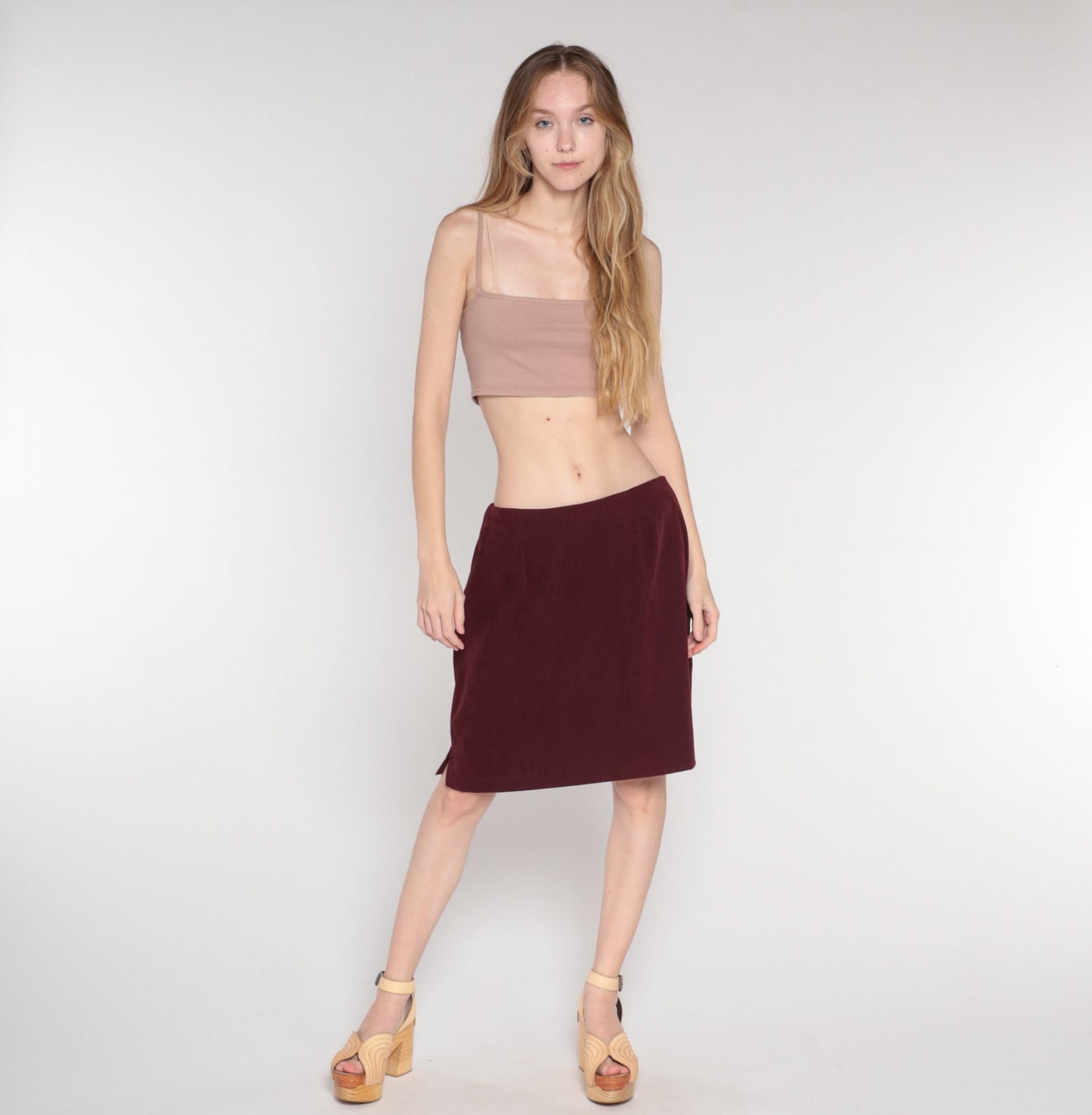 Y2K Plum Mini Pencil Skirt High Waisted Rear Zip Medium