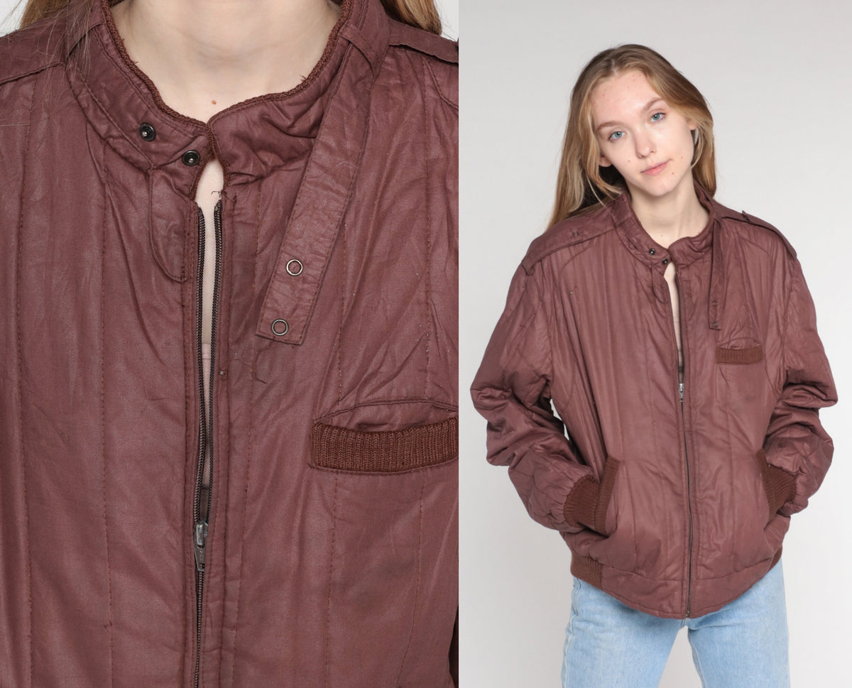 80s Members Only Brown Quilted Windbreaker Jacket Zip Bomber Medium