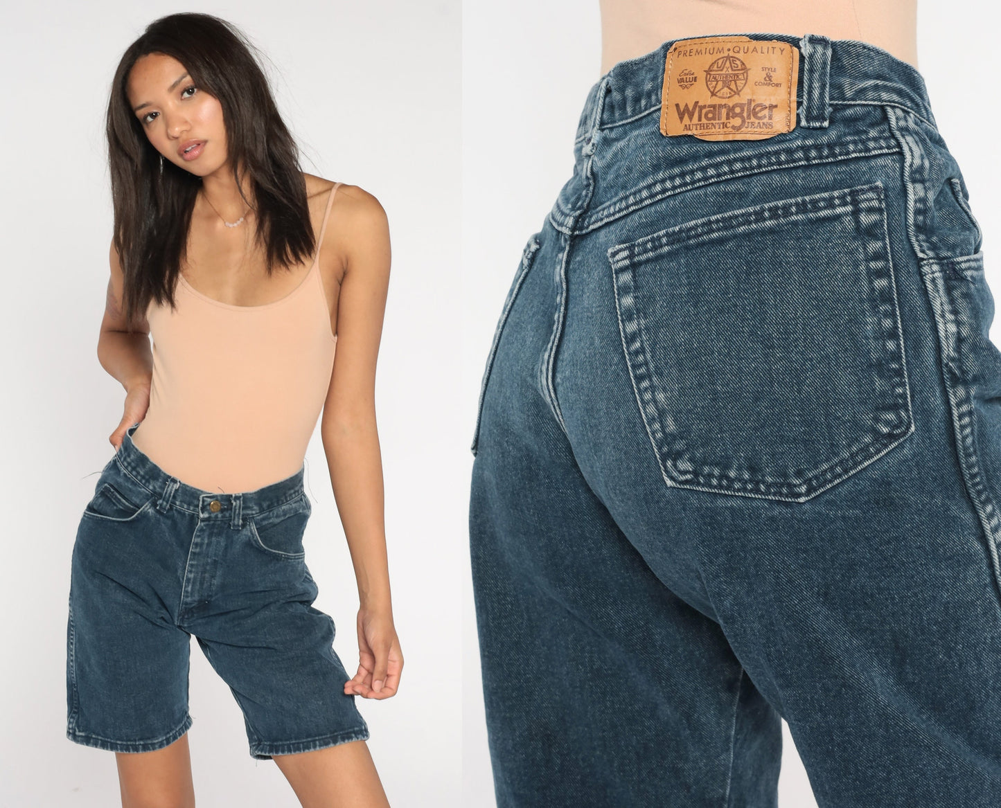 90s Wrangler Dark Blue Denim Shorts High Waist Jean Shorts Medium 29