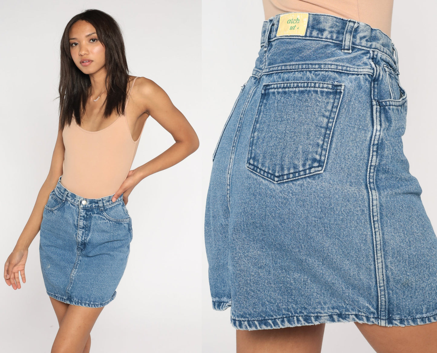 90s Blue Denim Mini Skirt High Waist Pencil Cut Small