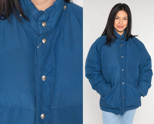 80s Gerry Navy Down Puffer Jacket Ski Coat Snap Front Large