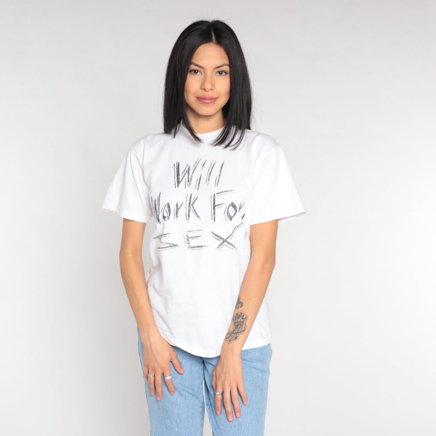 90s Will Work for Sex Graphic T-Shirt White Cotton Jerzees Medium