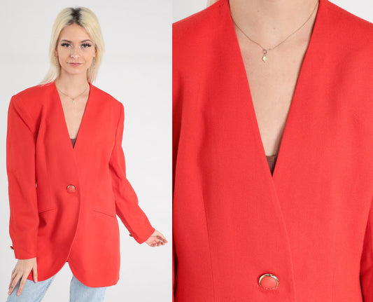 Christian Dior 90s Wool Blazer Red Button-Up Jacket Medium 10