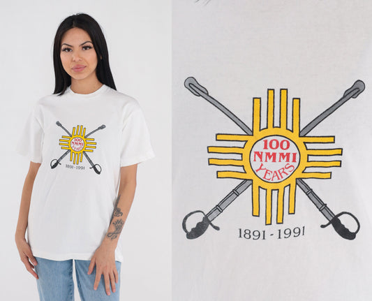 90s New Mexico Military Institute Graphic Tee White Single Stitch Medium M