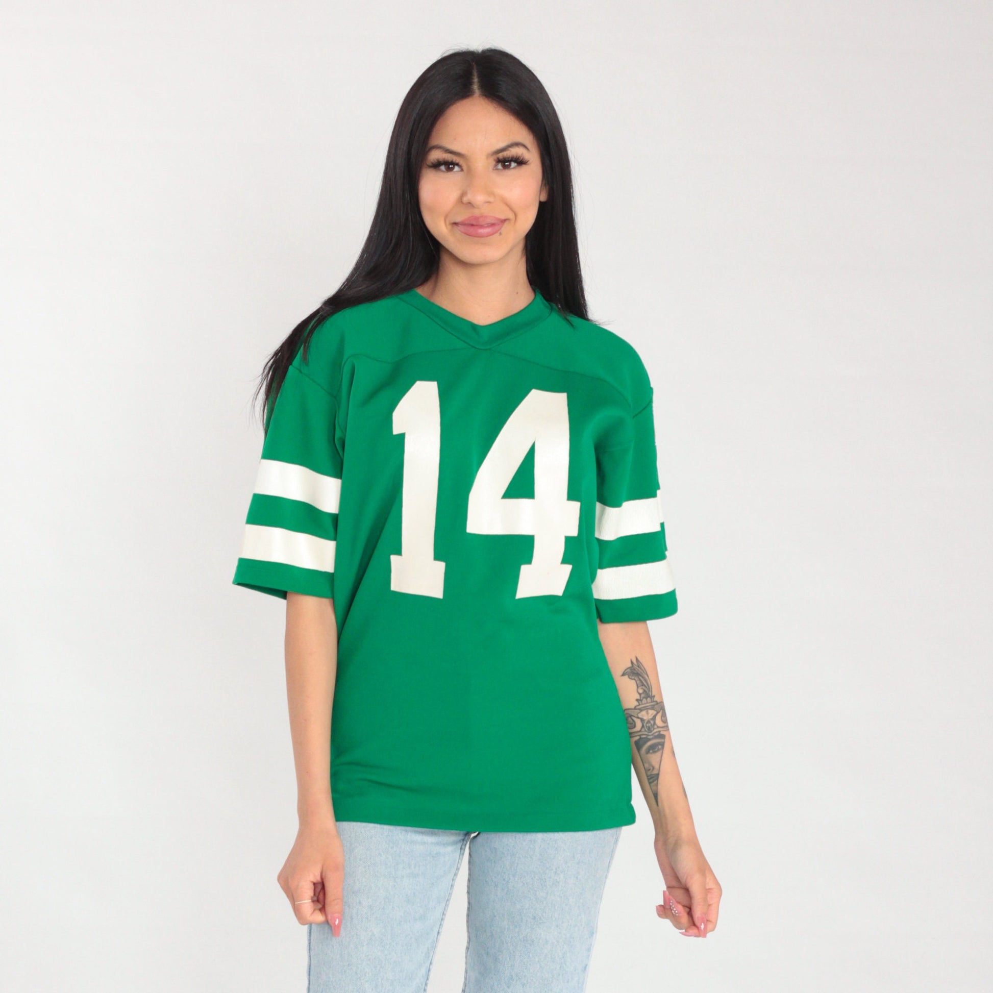 80s Rawlings Football Shirt Number 14 Green NFL Graphic Tee Small