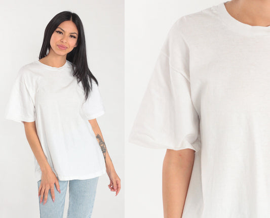 90s Plain White Crew Neck T-Shirt Single Stitch Vintage Large L