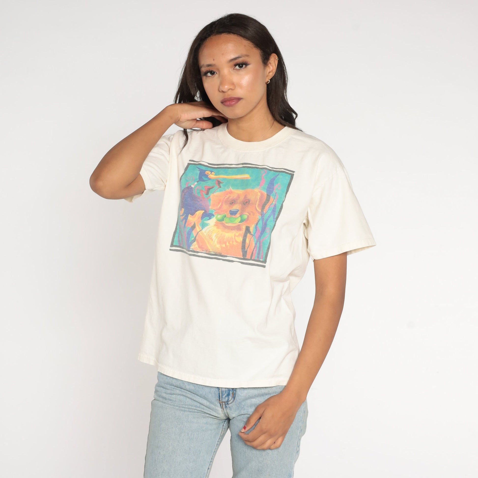 90s Mike McCarthy Dog Art Graphic T-Shirt Cotton Medium Large