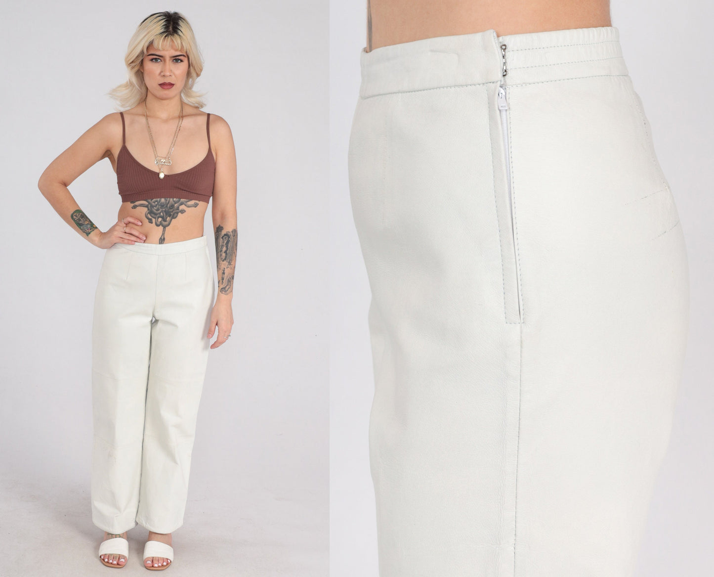 00s Newport News White Leather High-Rise Straight Pants Small
