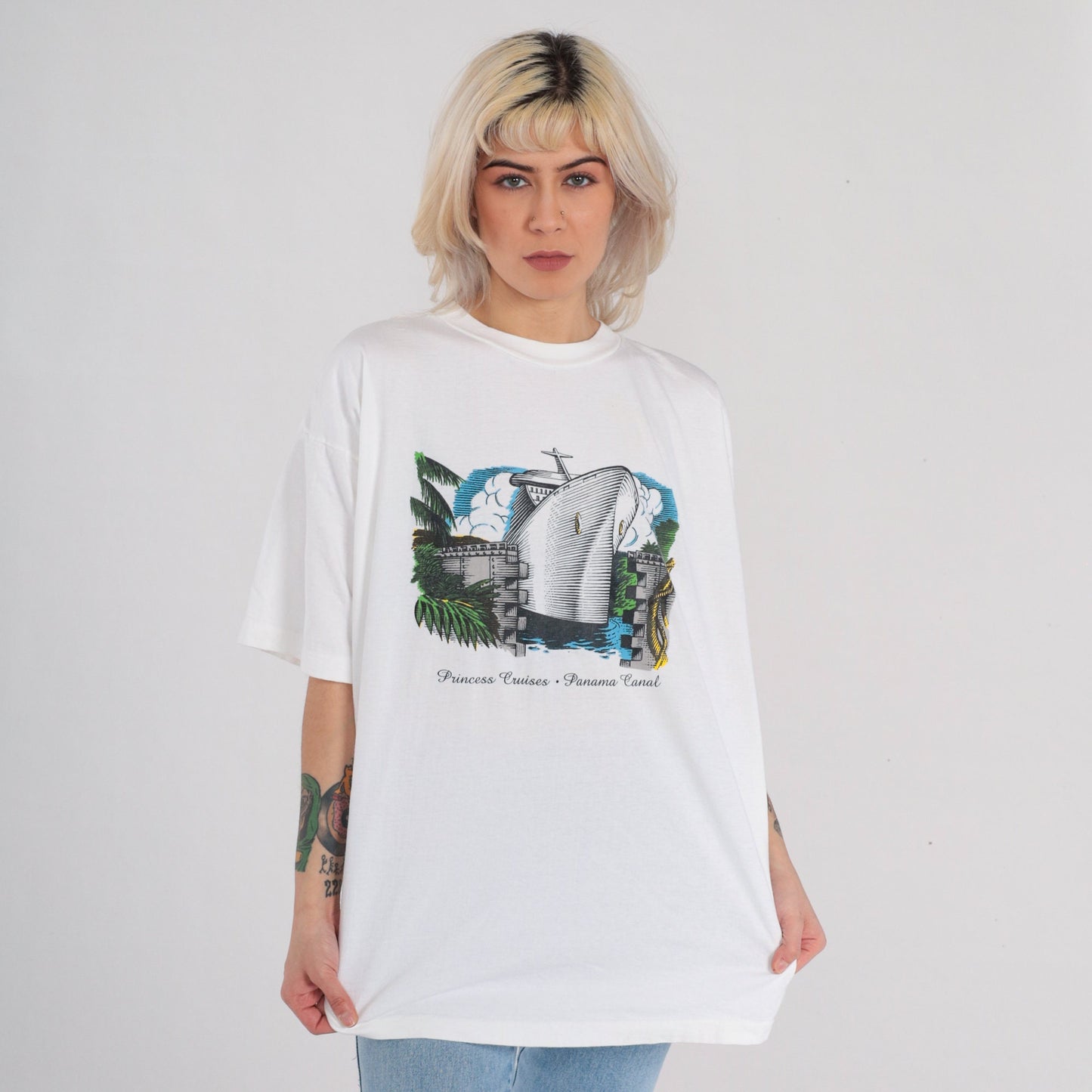 90s Princess Cruises Panama Canal Graphic T-Shirt White Single Stitch Extra Large